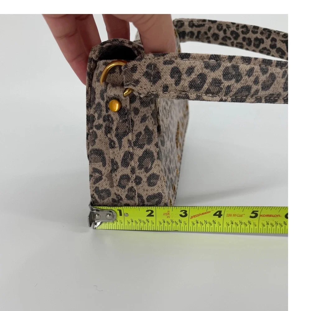 Betsey Johnson Leopard Print Baguette Shoulder Bag Grommet Western Buckle Tan